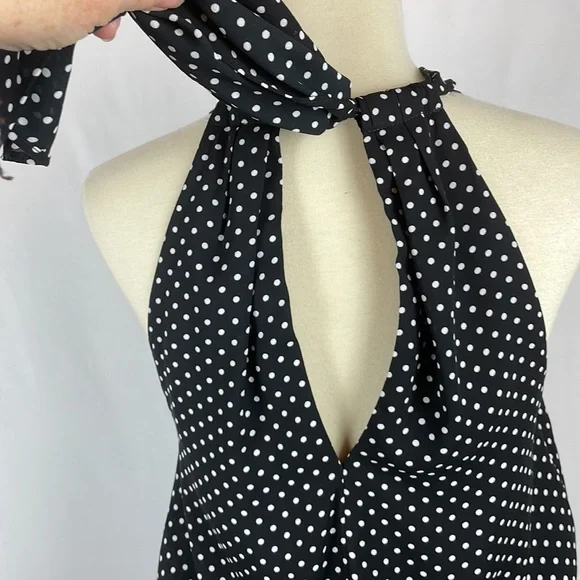 Express Black w/White Polka Dot Blousy Halter Dress w/Keyholes - Size Small - Picture 9 of 16